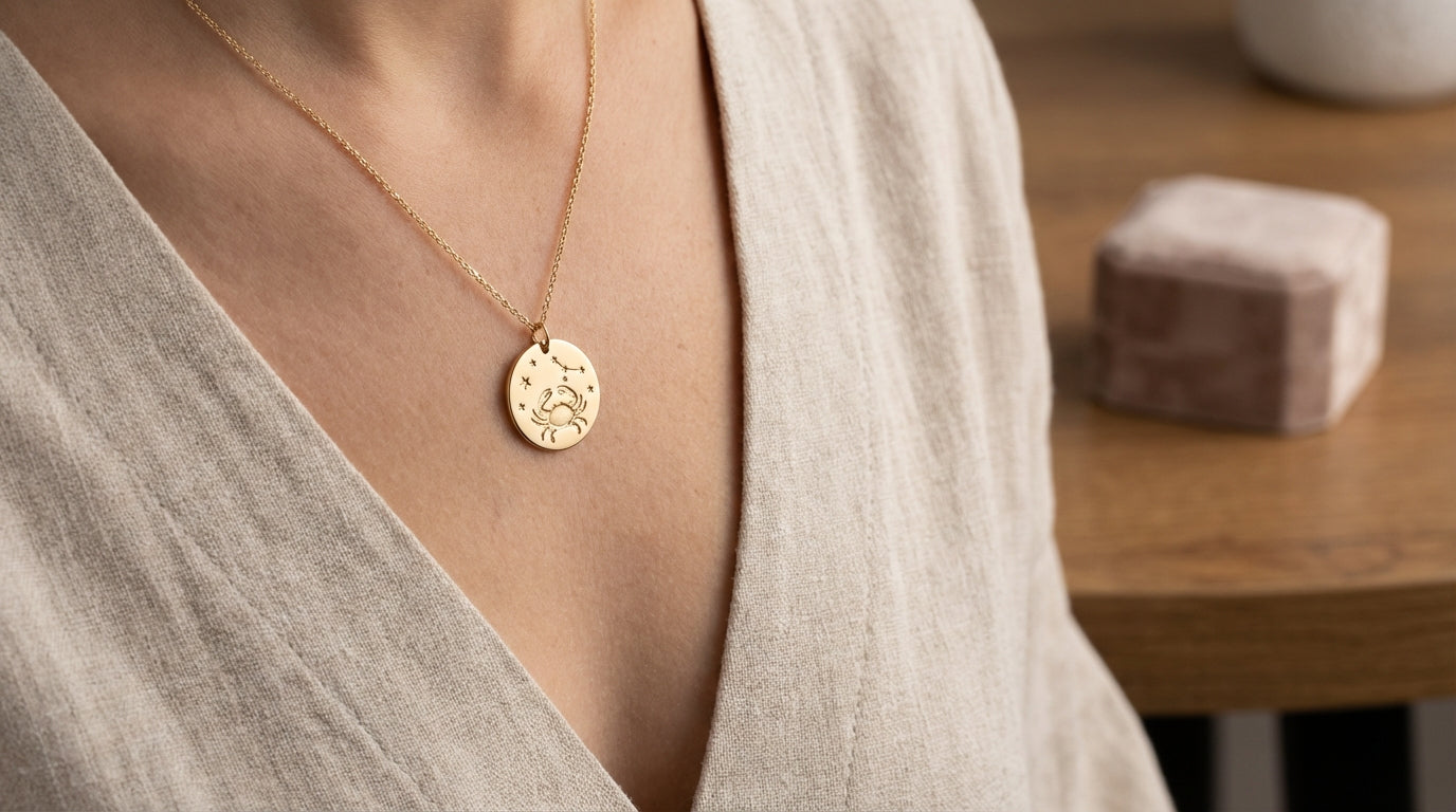 Cancer Zodiac Disc Necklace